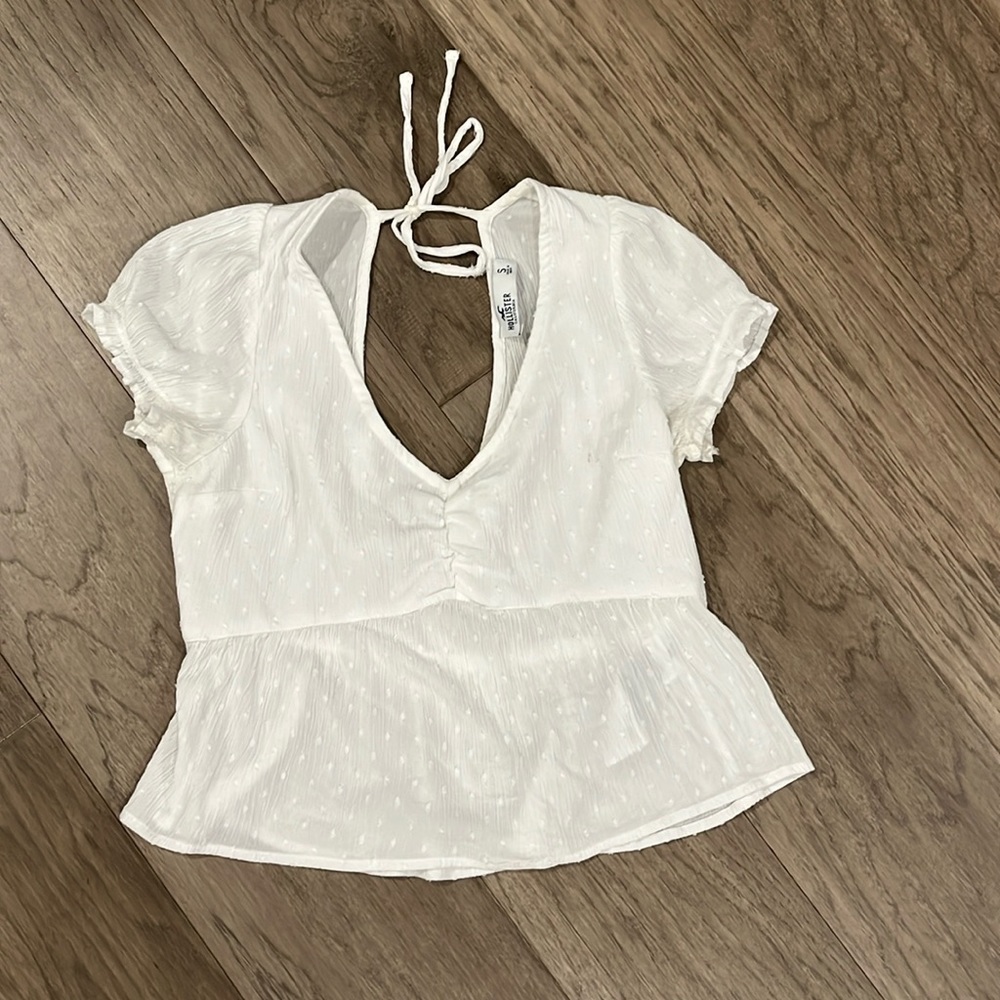 HOLLISTER Ruched Babydoll Top white size S